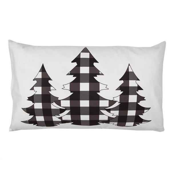 Bílý povlak na polštář se stromky Black&White X-Mas - 30*50 cm Clayre & Eef