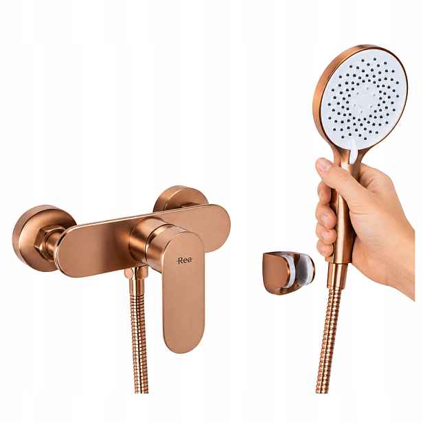 Sprchová nástěnná baterie Drop Rea Stěnová měď Kartáčovaná Luxus Styl