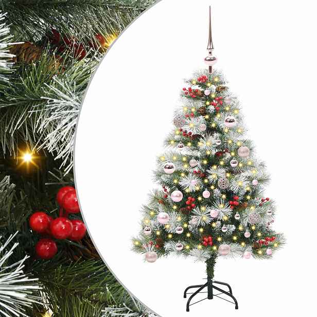 vidaXL Umělý vánoční stromeček Zelená a bílá 150 cm PVC, kov a plast