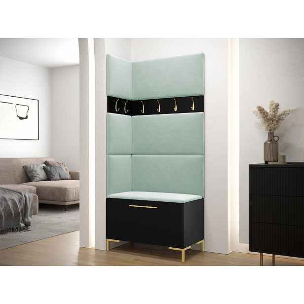 Stěna do chodby s čalouněnými panely ANDORA 4 - černá / tyrkysová