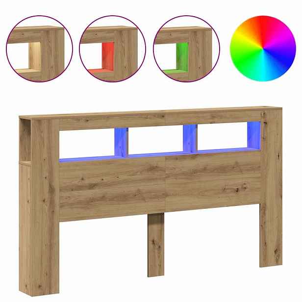 vidaXL Čelo postele LED dub artisan 180x18,5x103,5 cm kompozitní dřevo