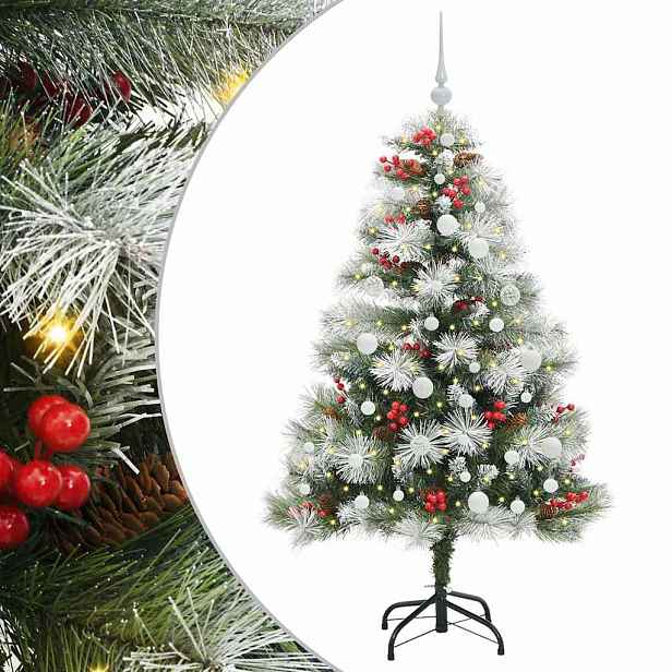 vidaXL Umělý vánoční stromeček Zelená a bílá 150 cm PVC, kov a plast