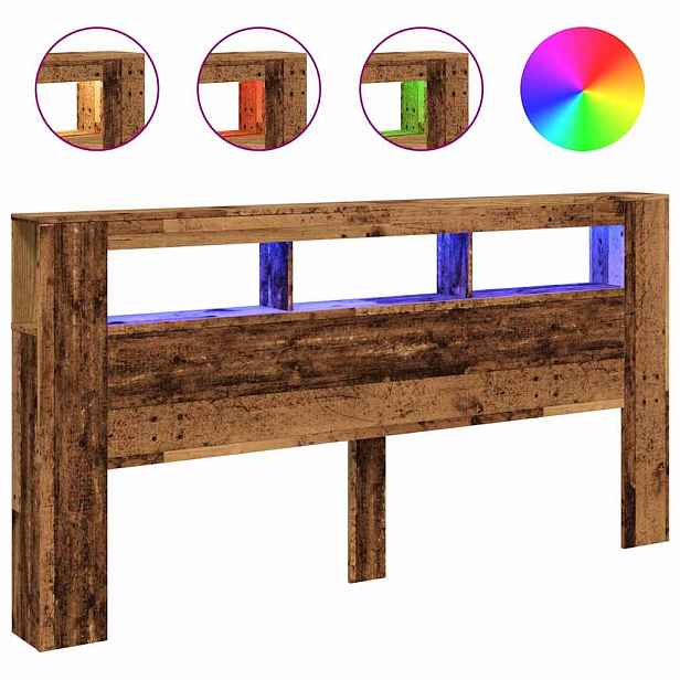 vidaXL Čelo postele s LED old wood 200x18,5x103,5 cm kompozitní dřevo
