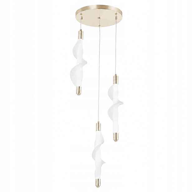 Závěsná Led lampa Bílá Designová 3 Světelné body Spirála Zlatá Vlnitá