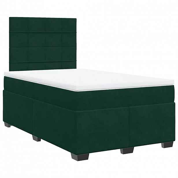 vidaXL Box spring postel s matrací tmavě zelená 120x190 cm samet