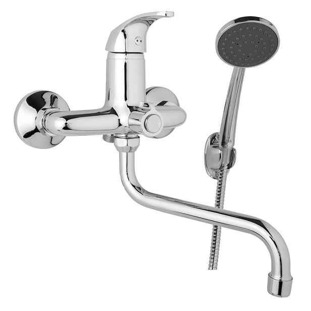 JB Sanitary SLIM A10 39 31 - Nástěnná umyvadlová a sprchová baterie 150 mm; otočný přepínač v těle; s příslušenstvím; trubkové ramínko 200 mm