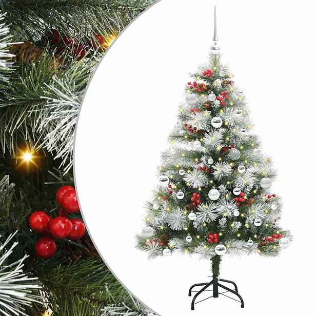 vidaXL Umělý vánoční stromeček Zelená a bílá 150 cm PVC, kov a plast
