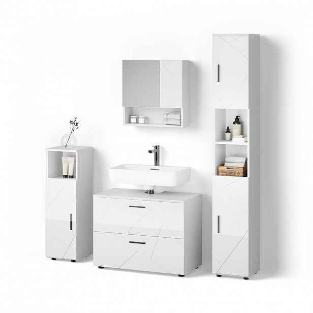 Livinity® SADA NÁBYTKU DO KOUPELNY Ronco, Bílá vysoký lesk, 4dílná
