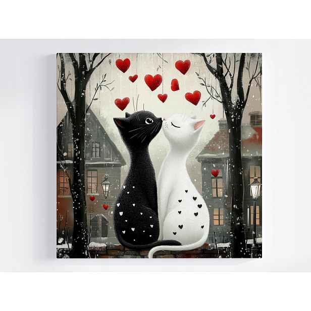 Obraz Na Plátně Canvas Zamilované Kočky Srdce Láska Valentýn Love 50x50