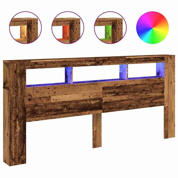 vidaXL Čelo postele s LED old wood 220x18,5x103,5 cm kompozitní dřevo