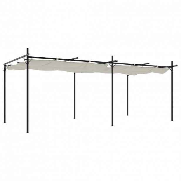 vidaXL Pergola se zatahovací střechou krémová 589 x 292 x 230 cm