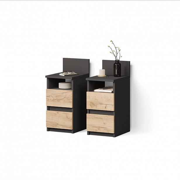 Livinity® NOČNÍ STOLEK Roya, Antracit/Zlatý mocný dub, Sada 2 kusů