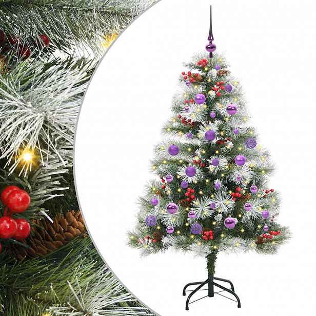 vidaXL Umělý vánoční stromeček Zelená a bílá 150 cm PVC, kov a plast