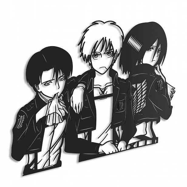 Dřevěný obraz Anime Attack on Titan Levi Eren Mikasa Nástěnná Dekorace XL