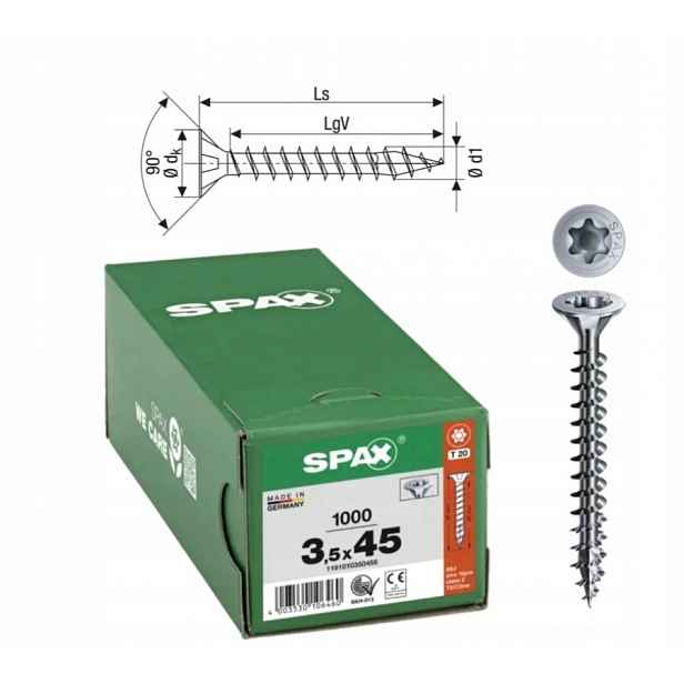 Univerzální vrut do dřeva spax 3,5 x 45 Wirox Tx 1000 ks