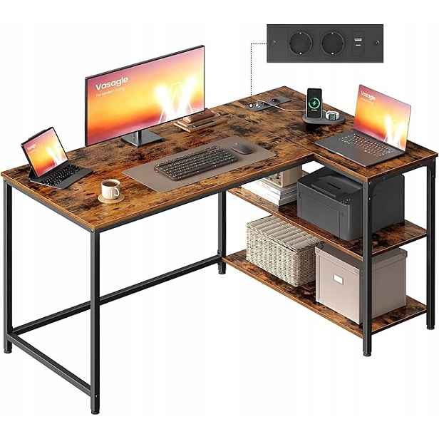 Vasagle Rohový psací stůl ve tvaru písmene se 2 porty Usb, Ac 120 x 80