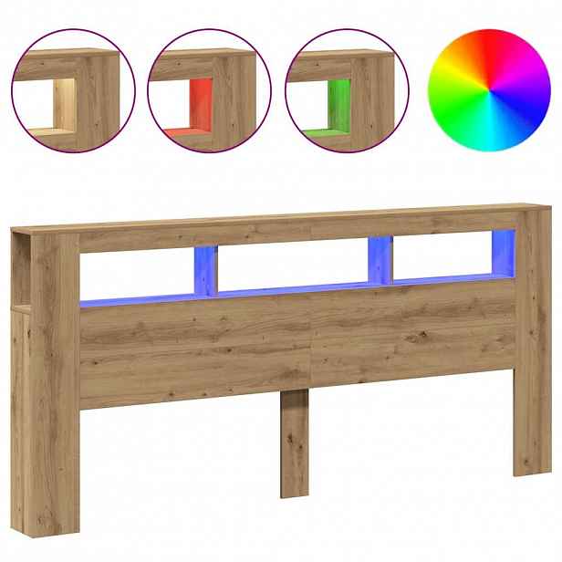 vidaXL Čelo postele LED dub artisan 220x18,5x103,5 cm kompozitní dřevo