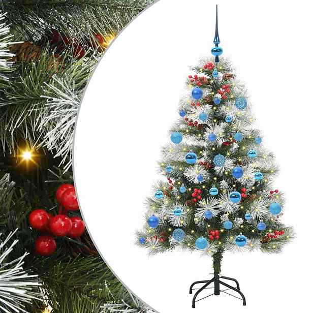 vidaXL Umělý vánoční stromeček Zelená a bílá 150 cm PVC, kov a plast