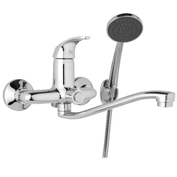 JB Sanitary SLIM A10 39 41 - Nástěnná umyvadlová a sprchová baterie 150 mm; otočný přepínač v těle; s příslušenstvím; S ramínko 300 mm