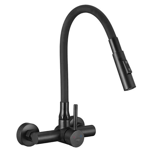 Kuchyňská Nástěnná Baterie S Flexibilním Ramínkem, Černá 2-FUNKČNÍ