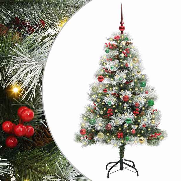 vidaXL Umělý vánoční stromeček Zelená a bílá 150 cm PVC, kov a plast
