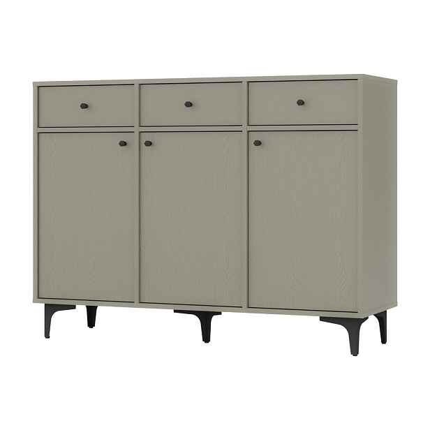 MASSENO KOMODA TORINO, 125/94/41 cm se 3 zásuvkami a 3 dvířky, světle zelená