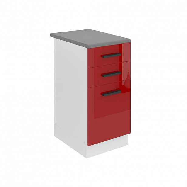 B BELINI GROUP KUCHYŇSKÁ SPODNÍ SKŘÍŇKA 40 cm SDSZ s pracovní deskou, zásuvky, Červená lesklá