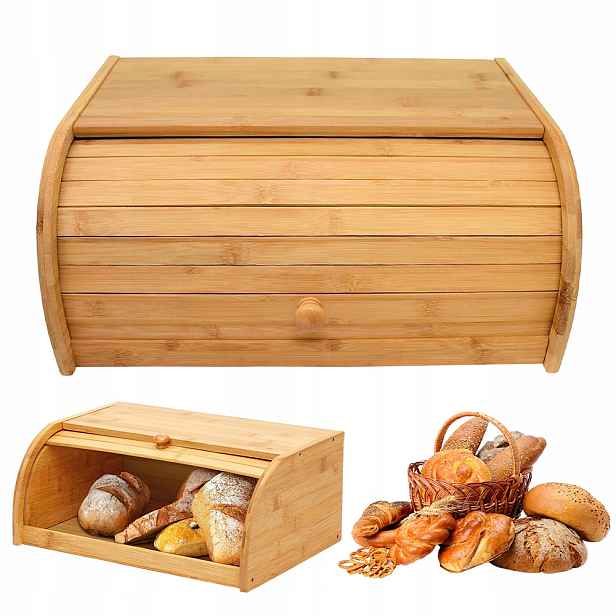 Bambusový chlebník Dřevěný zásobník na chléb Buchty Pečivo Velký 40 cm