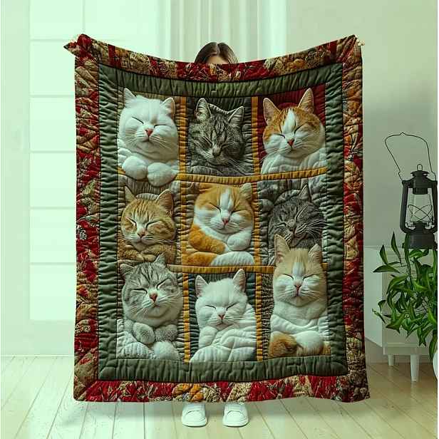Deka deka pléd přehoz barevné kočky kočka koláž boho dárek 180 x 220 cm