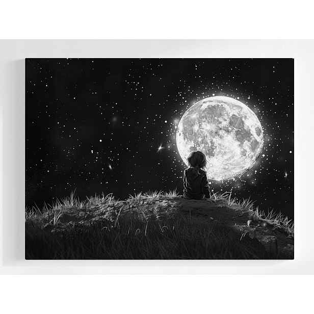 Plakát Žena Dívka Nebe Vesmír Měsíc B&w 100x75