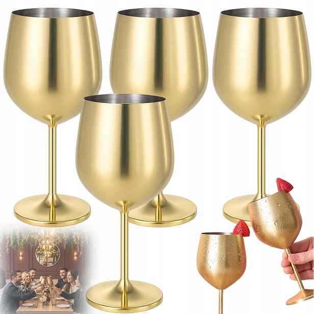 Sklenice Na Víno Ocelová Růžové Zlato Kovová Růžová Svatba Pevná 4X500ML