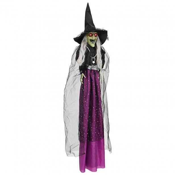 vidaXL Halloweenská závěsná čarodějnice SPOOKA Fialová 30 x 133 cm
