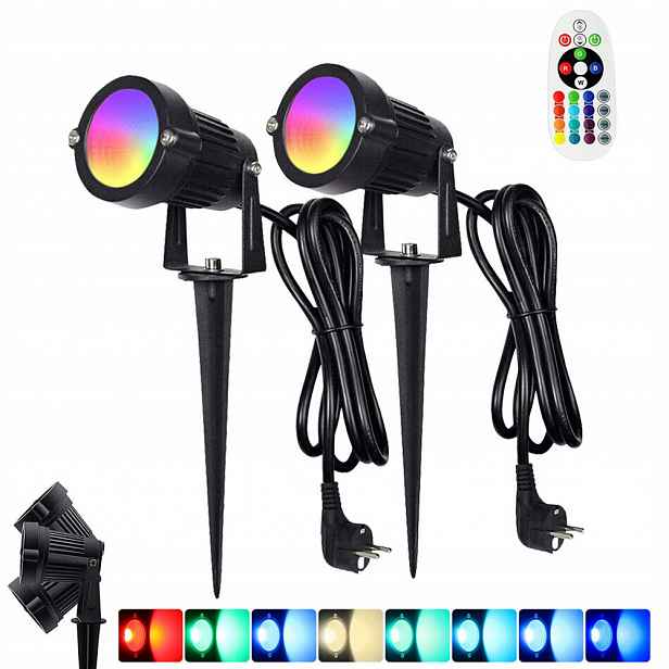 2x Zapichovací Led zahradní lampa Reflektor IP65 Vzduchotěsná s Kabelem
