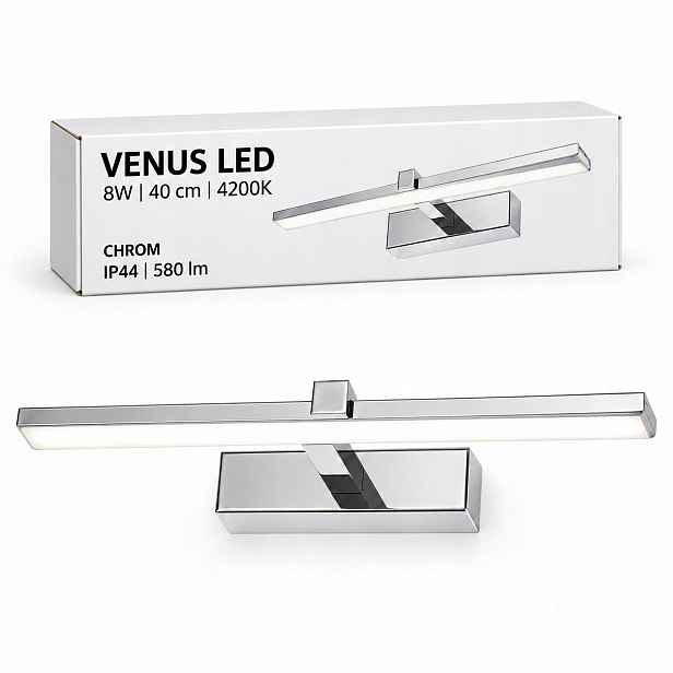 Moderní Led lampa Venus 8W 40 cm chrom do koupelny 4200K IP44 580lm