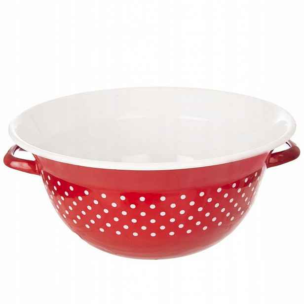 Smaltovaná kuchyňská mísa červená s hrachem 34 cm 9 l