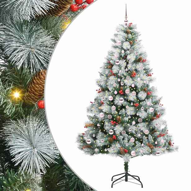vidaXL Umělý vánoční stromeček Zelená a bílá 210 cm PVC, kov a plast