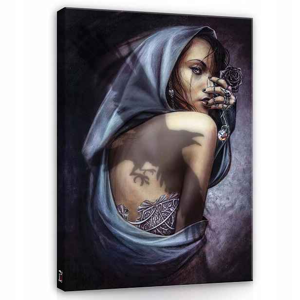 Obraz 60x80 Žena tajemná černá růže stín tetování mystika melancholie