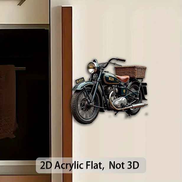 TEMU 1 ks na lednici s motorkou vhodný pro domácí dekoraci, akrylová retro dekorace motorky se základnou, živé barvy pro lednici, zeď, kuchyň, pro