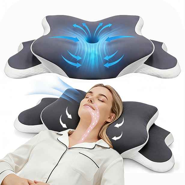 TEMU 1 ks Cervikální polštář ve tvaru motýla, navržený s ergonomií, omyvatelný, vhodný pro spaní na boku, na zádech a na břiše. Jedná se o chladivý