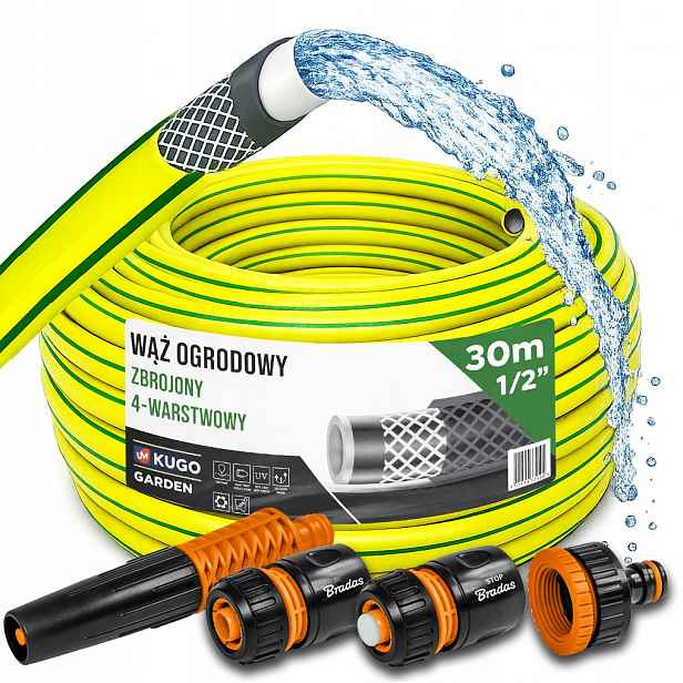 Hadice 1/2" 30 m 4 Vrstvy Zavlažovač Spojky Set Bradas