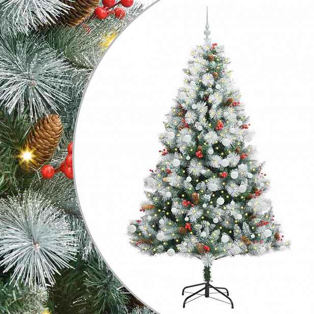 vidaXL Umělý vánoční stromeček Zelená a bílá 210 cm PVC, kov a plast