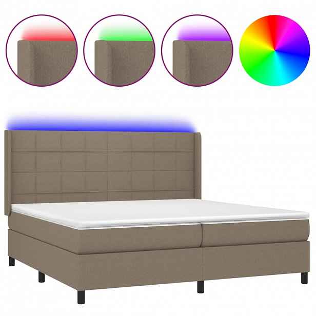 vidaXL Box spring postel s matrací a LED taupe 200x200 cm textil