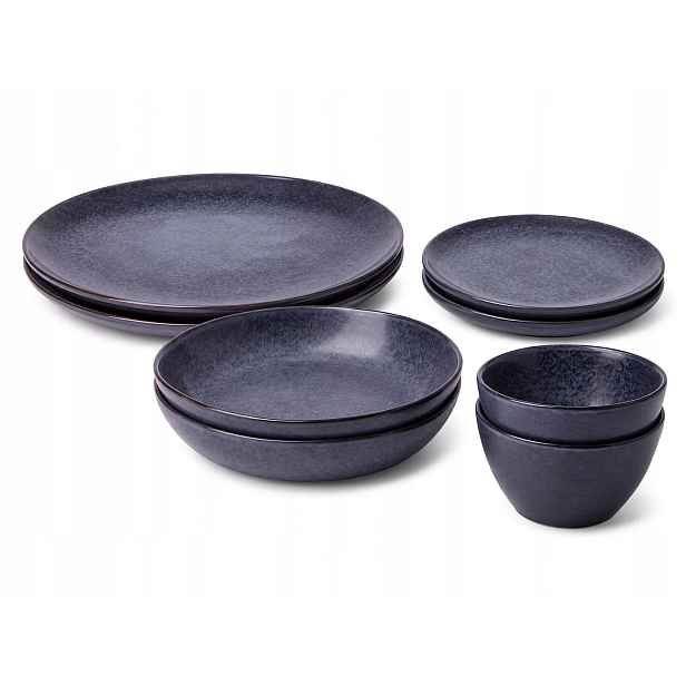 8dílná jídelní keramická sada Storm pro 2 osoby temně modrá, Clay