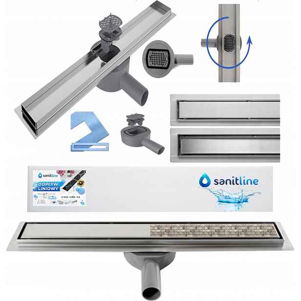 Sanitline Nízký otočný Lineární Odtok 70 cm 2v1