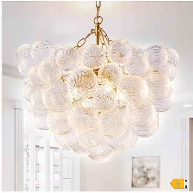 Závěsná Stropní Lampa Ve Stylu Murano 84 × 60 cm – Skleněné Koule Mosaz