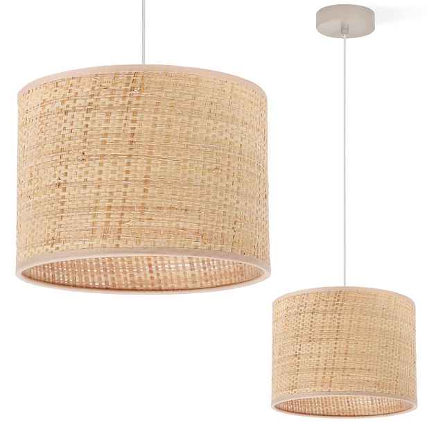 Závěsná Stropní Lustrová Lampa S Boho Stínidlem Japandi Béžová, Ratanová