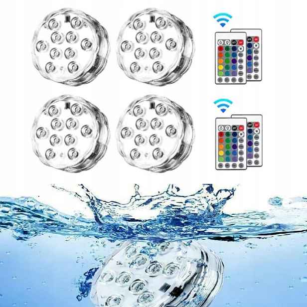 4 Osvětlení Bazénu Voděodolná Lampička Akvárium Vířivka Led Rgb Dálkový Ovladač
