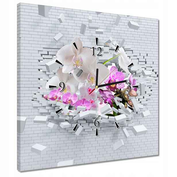 Hodiny 40x40 Orchidej ve zdivu