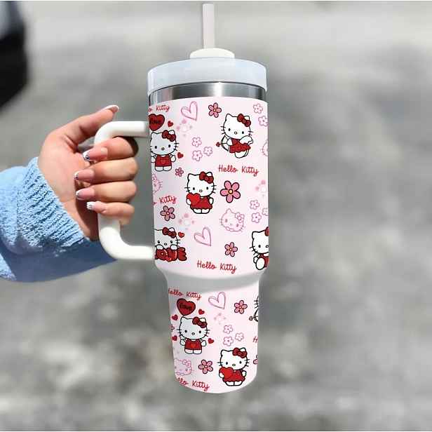 Termohrnek termoska velká lahev na pití Hello Kitty Růžová Kawaii Ytk 1200 ml