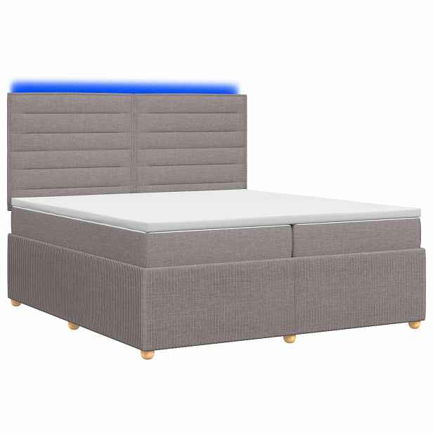 vidaXL LED rošt s matrací s LED pásky s čelo Taupe 200 x 200 cm Textil